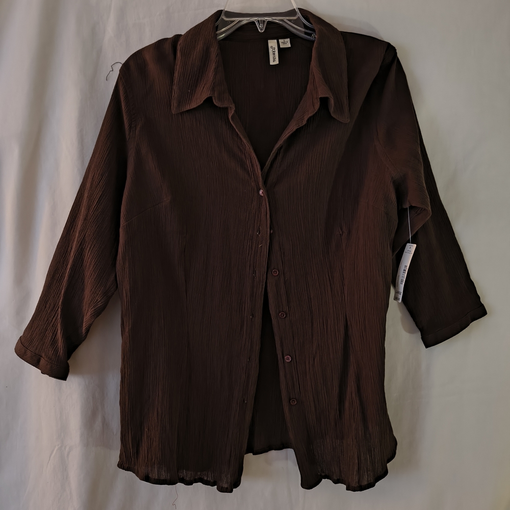 St. John's Bay Chocolate Crinkle Button Front Shirt